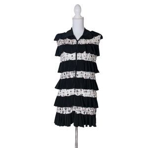 Samuel Dong Women's XS Tiered Ruffle Sleeveless Tunic Layering Dress Black Cream
